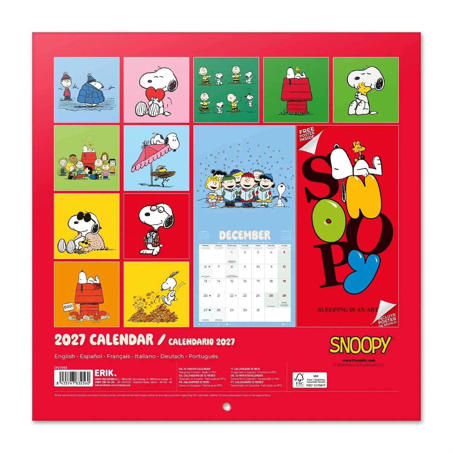 Calendario de pared Snoopy 2027 - 2