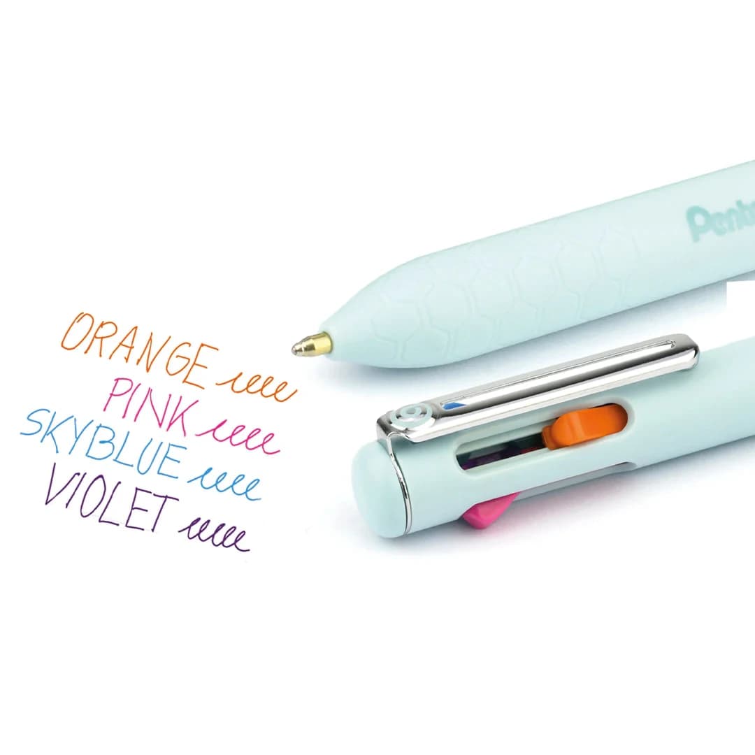 PN37002_Pentel-iZee-4-Colour-Ballpen-Light-Blue-Barrel--Orange-Pink-Sky-Blue-Violet-Green-