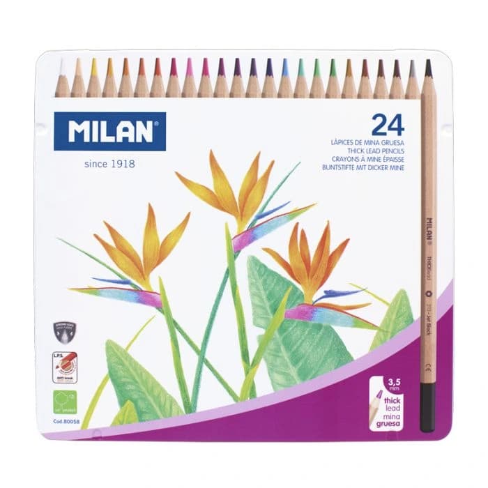 Caja metálica 24 lápices de colores mina gruesa