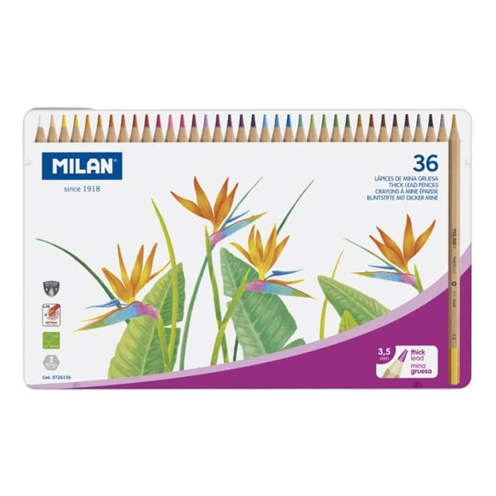 Caja metálica 36 lápices de colores mina gruesa