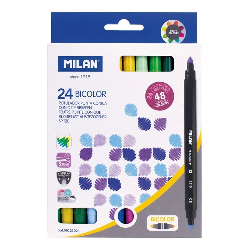 Caja 24 Pinceles Bicolores Punta Cónica